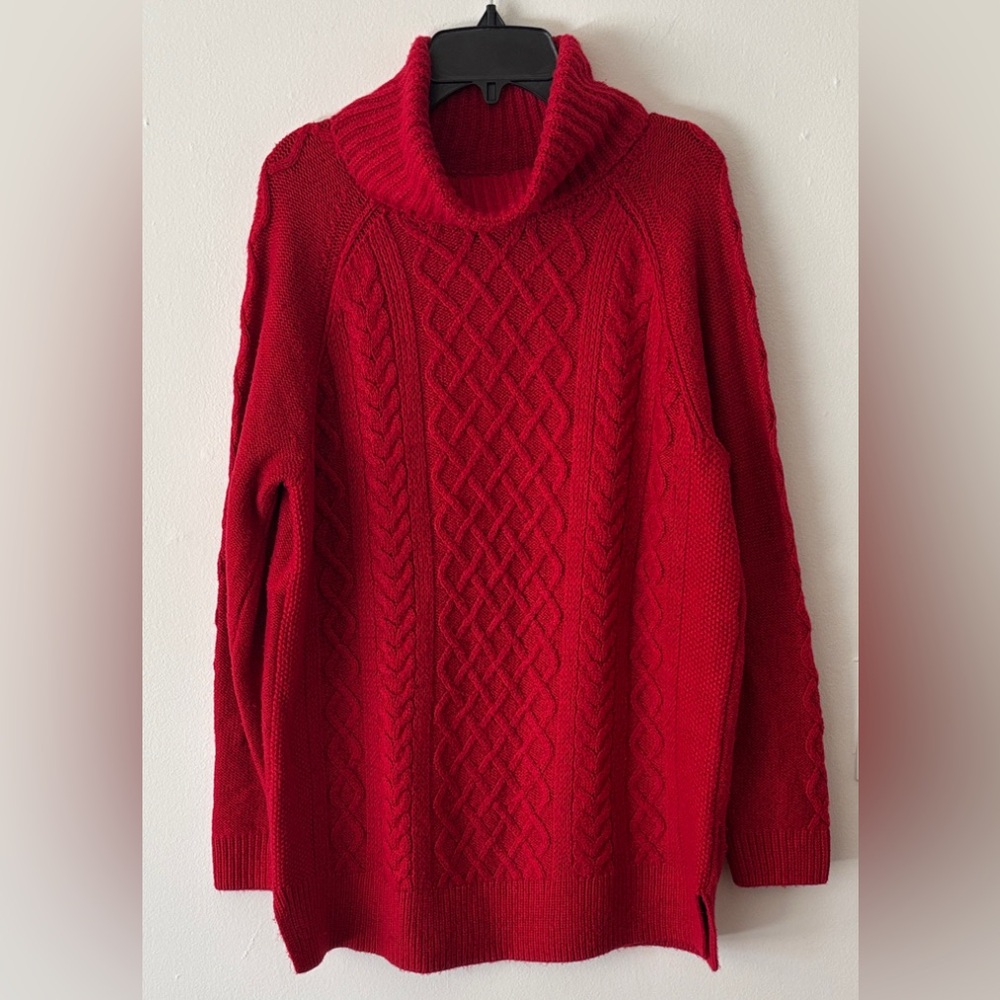 Croft & Barrow Red Cable Knit Cozy Fall Holiday Turtleneck Sweater large